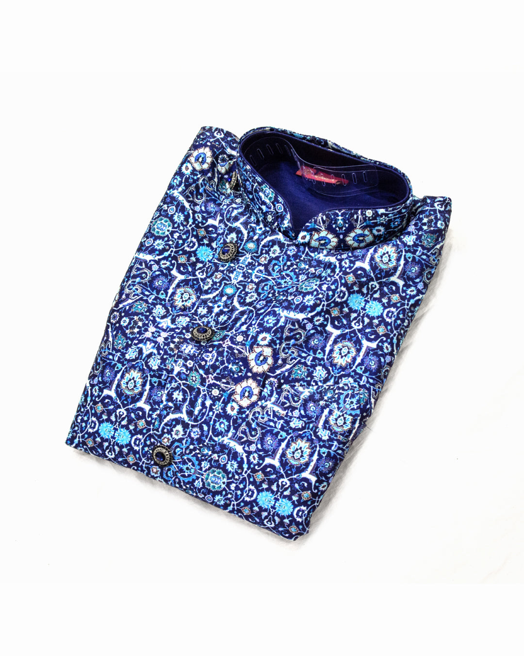 Men's Navy Blue Printed Nehru Jacket Kurta Set