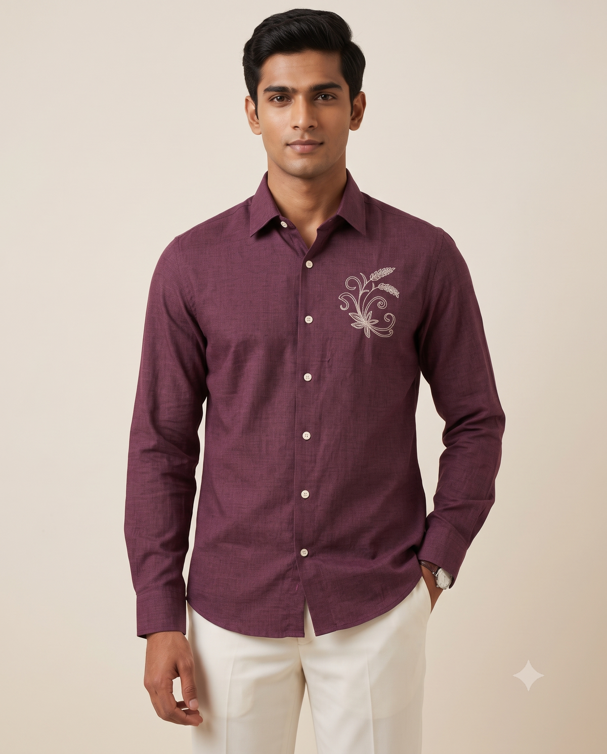 Deep Maroon Textured Cotton-Linen Blend Shirt