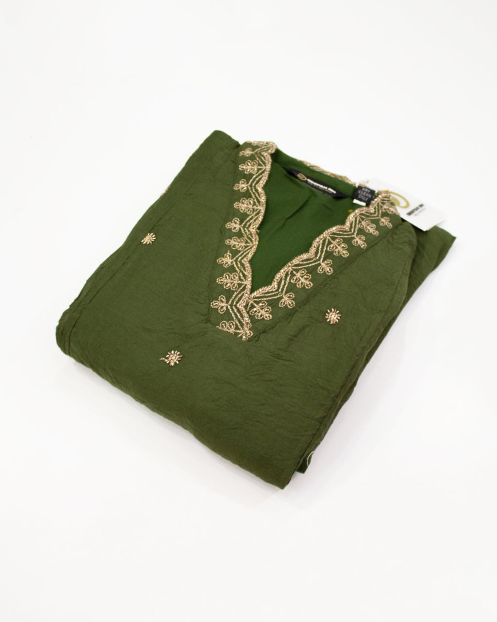 Women's Olive Green Crushed Organza Embroidered Kurta Set with Dupatta