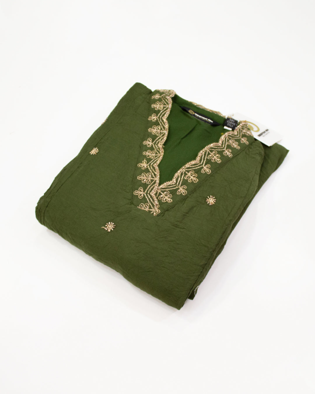 Women's Olive Green Crushed Organza Embroidered Kurta Set with Dupatta