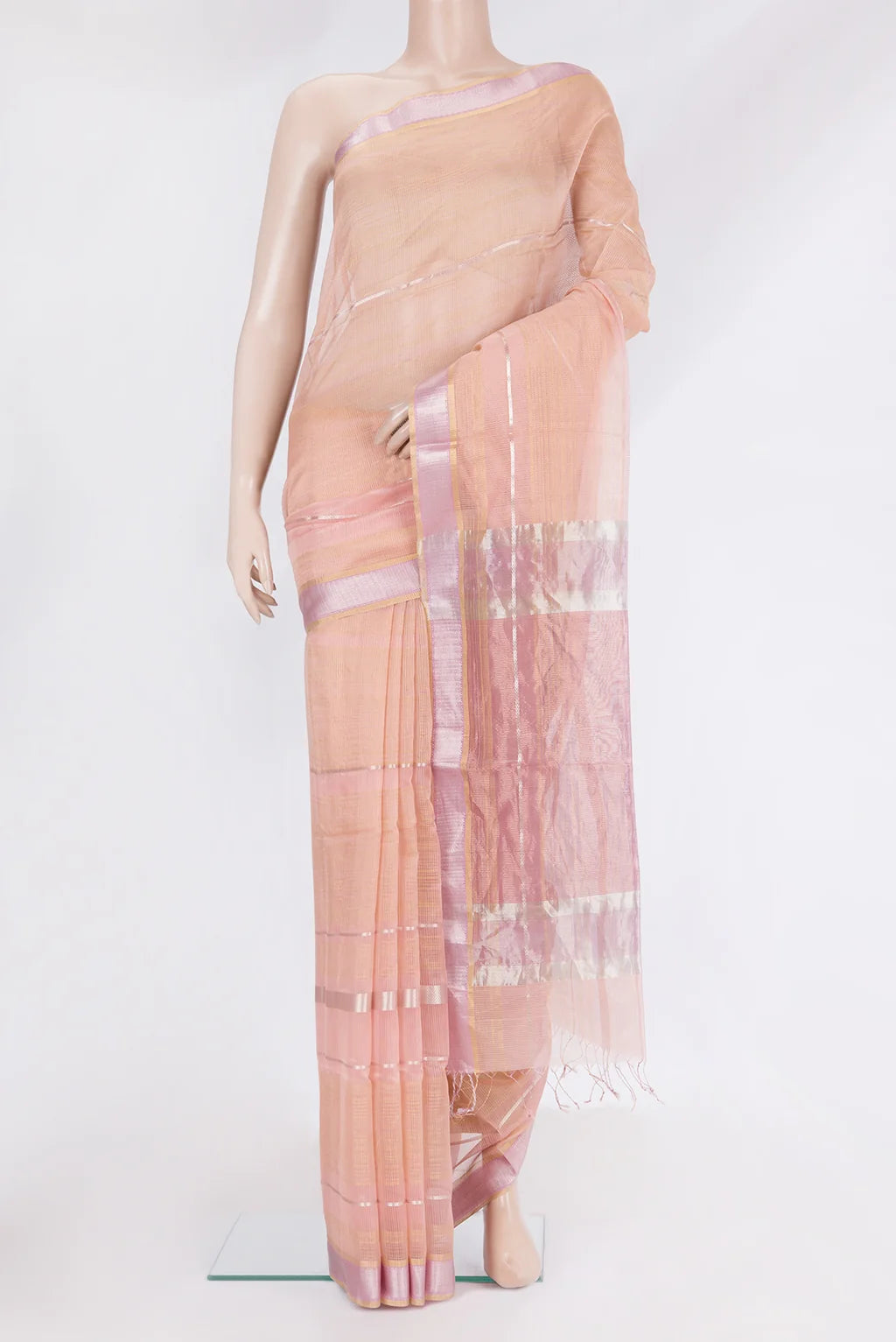 (Sample) Golden Peach Maheshwari Silk Saree