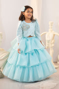 (Sample) Blue Organza Embroidered Lehenga Set For Girls