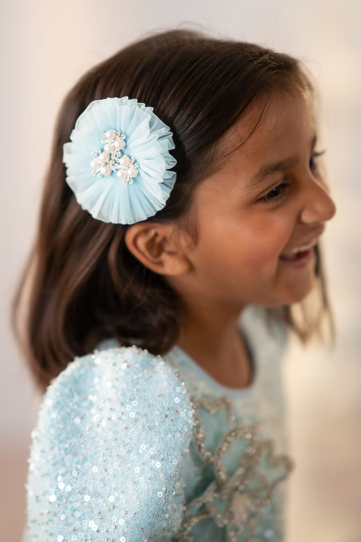 (Sample) Blue Organza Embroidered Lehenga Set For Girls