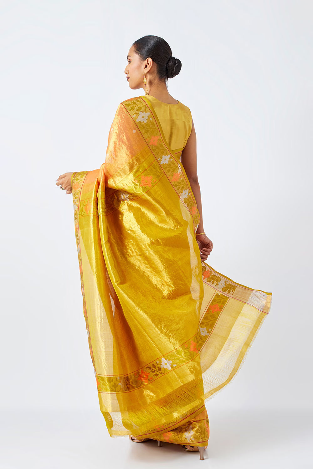 (Sample) Light Orange Pure Organza Tissue Kanjivaram Saree with Unstitched Blouse Piece