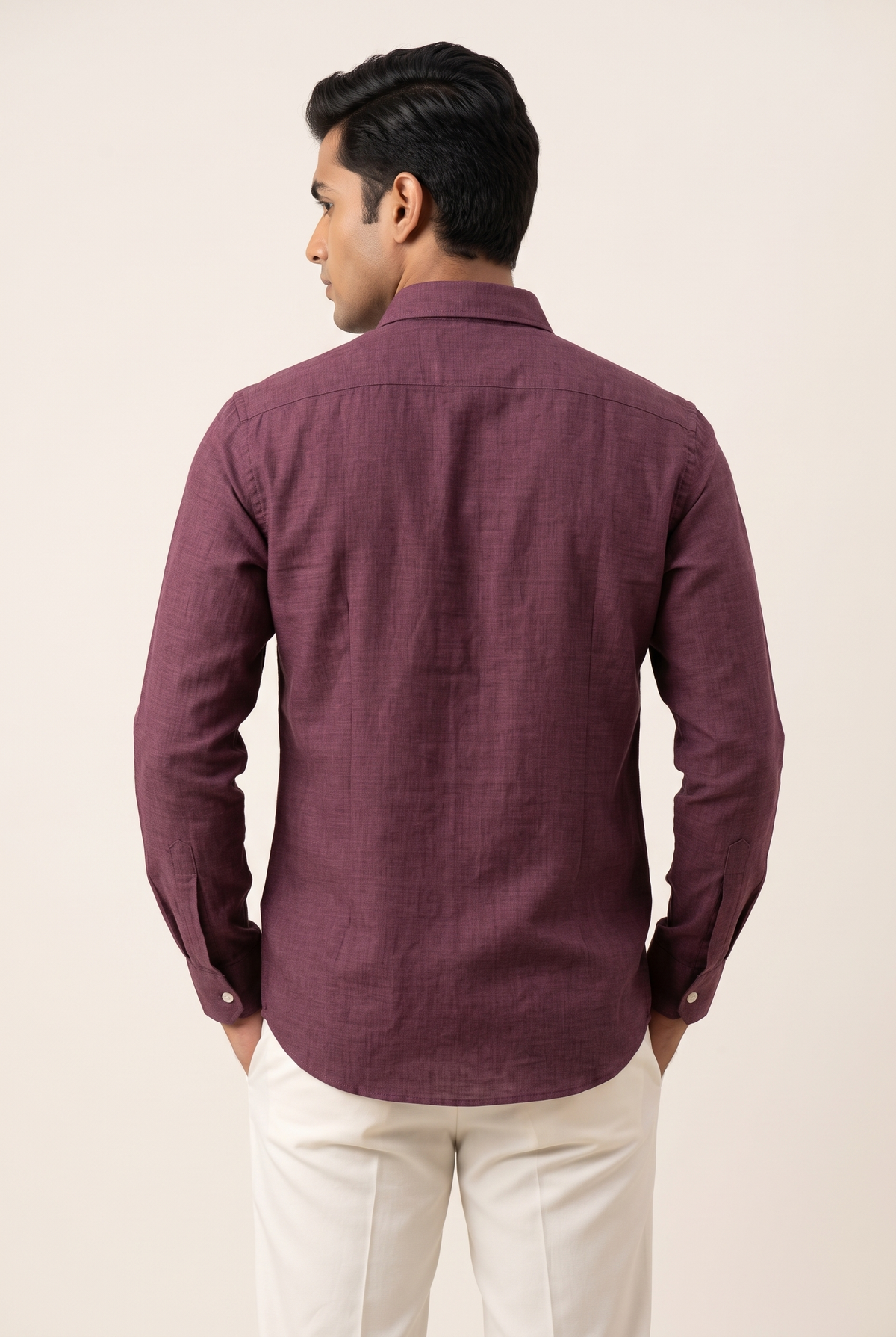 Deep Maroon Textured Cotton-Linen Blend Shirt