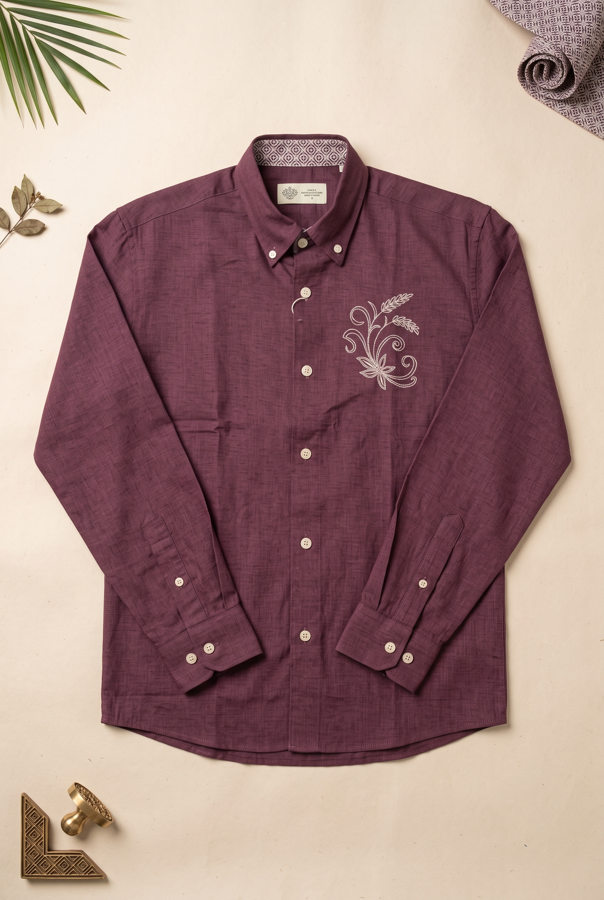 Deep Maroon Textured Cotton-Linen Blend Shirt
